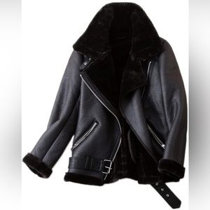 Zara Faux Shearling Lined Moto Jacket